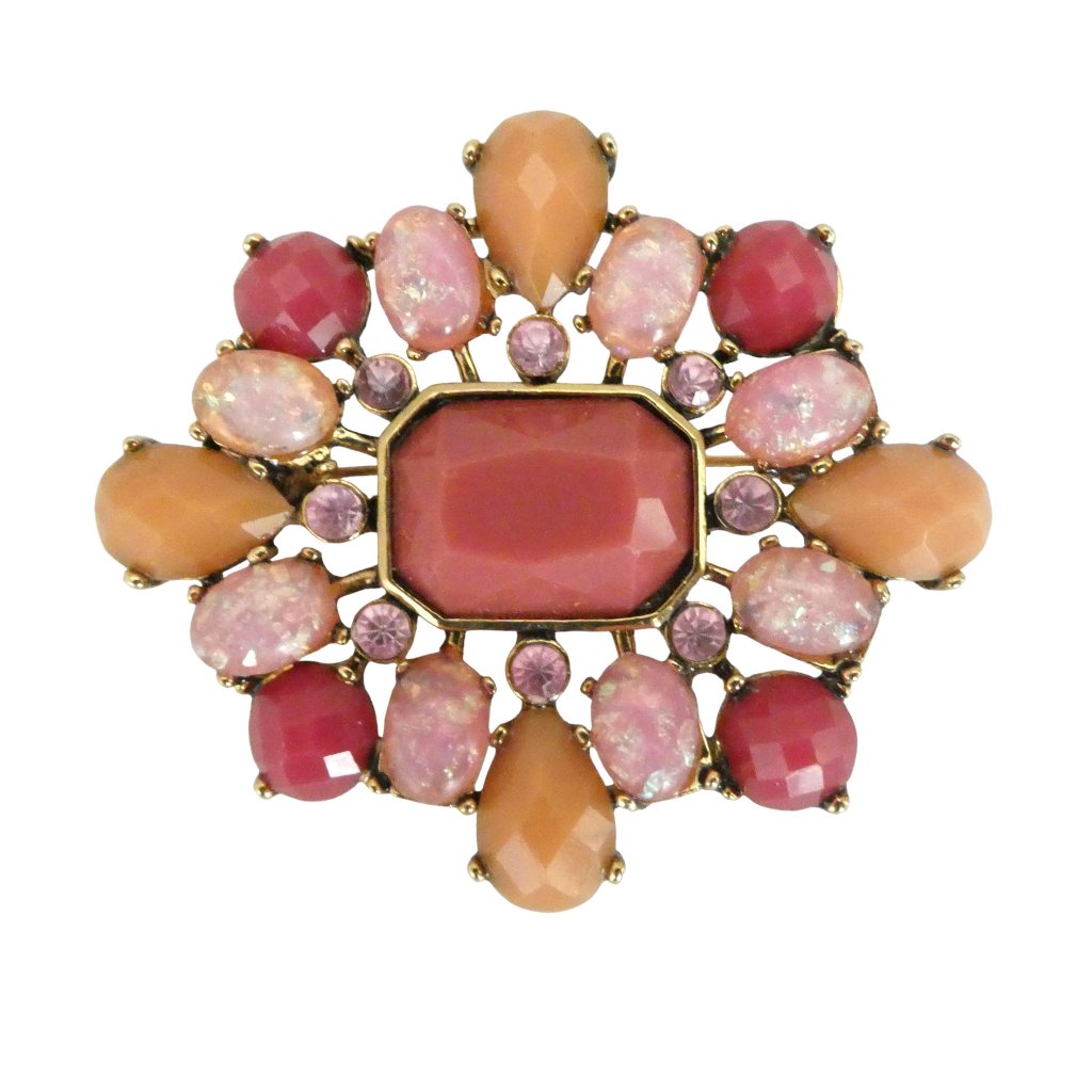 Vtg Pink Toned Jeweled Brooch Vtg Pink Toned Jeweled Brooch